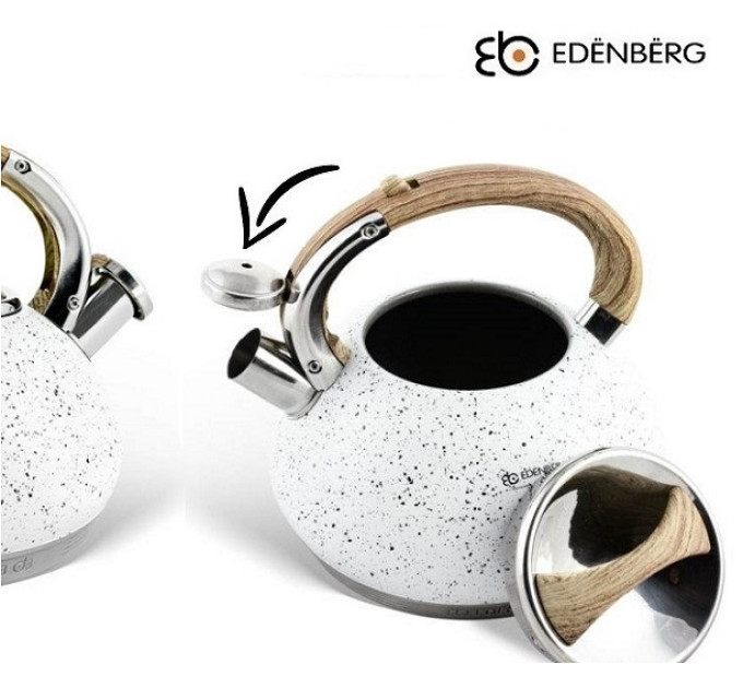 Чайник со свистком белый 3 л Edenberg EB-8811 White