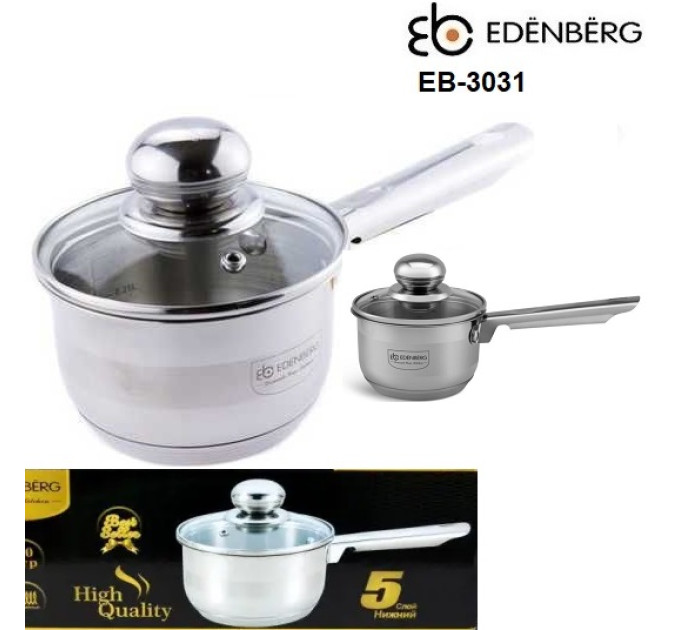 Ковш с крышкой из нержавейки 0.6 л Edenberg EB-3031