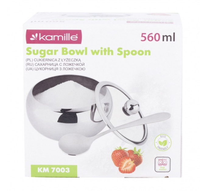 Сахарница нержавейка с ложечкой 560 мл Kamille KM-7003