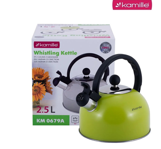 Чайник со свистком на 2.5 л Kamille KM-0679A зеленый