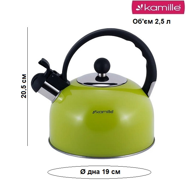 Чайник со свистком на 2.5 л Kamille KM-0679A зеленый