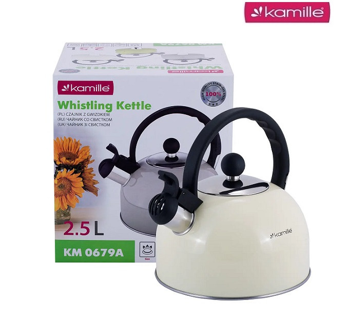 Чайник со свистком бежевый 2.5 л Kamille KM-0679BG