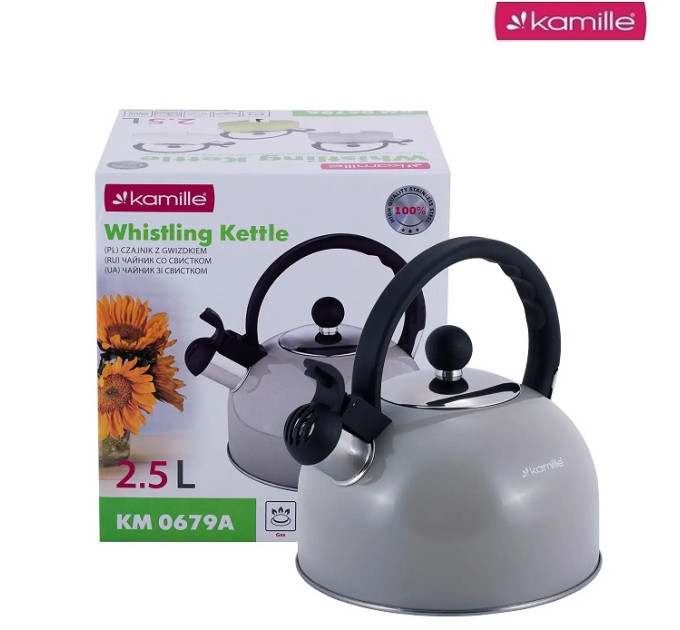 Чайник со свистком на 2.5 л Kamille KM-0679GR серый