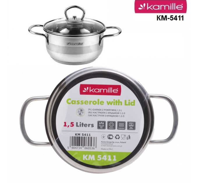 Кастрюля из нержавеющей стали 1.5 л Kamille KM-5411