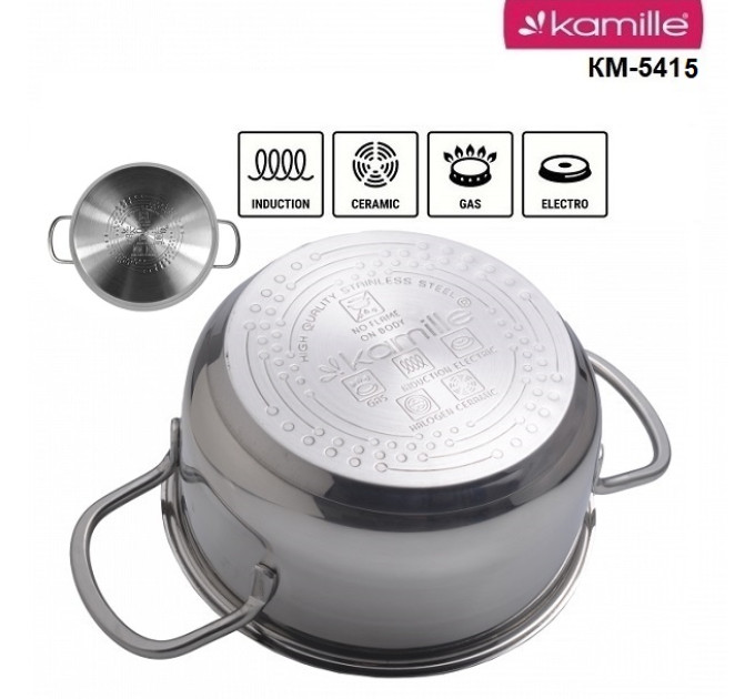 Кастрюля из нержавеющей стали 5.5 л Kamille KM-5415