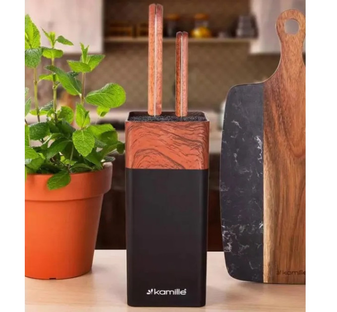Підставка для ножів Kamille Acacia Black KM-7618
