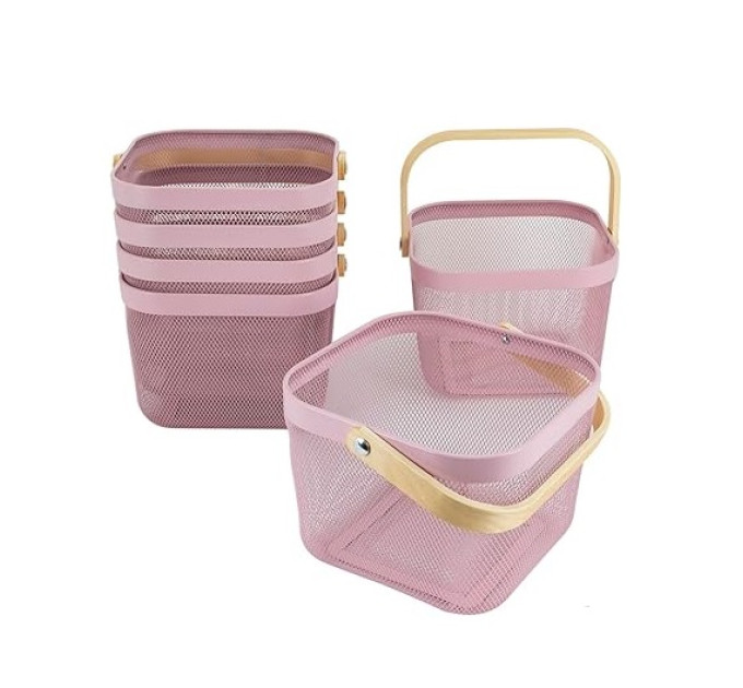 Корзина металлическая с бамбуковой ручкой 92042-Pink