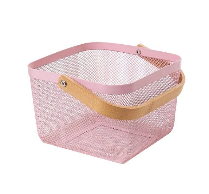 Корзина металлическая с бамбуковой ручкой 92042-Pink