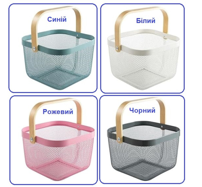 Корзина металлическая с бамбуковой ручкой 92042-Pink