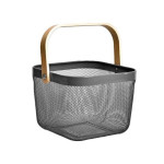Корзина металлическая с бамбуковой ручкой 92042-Black