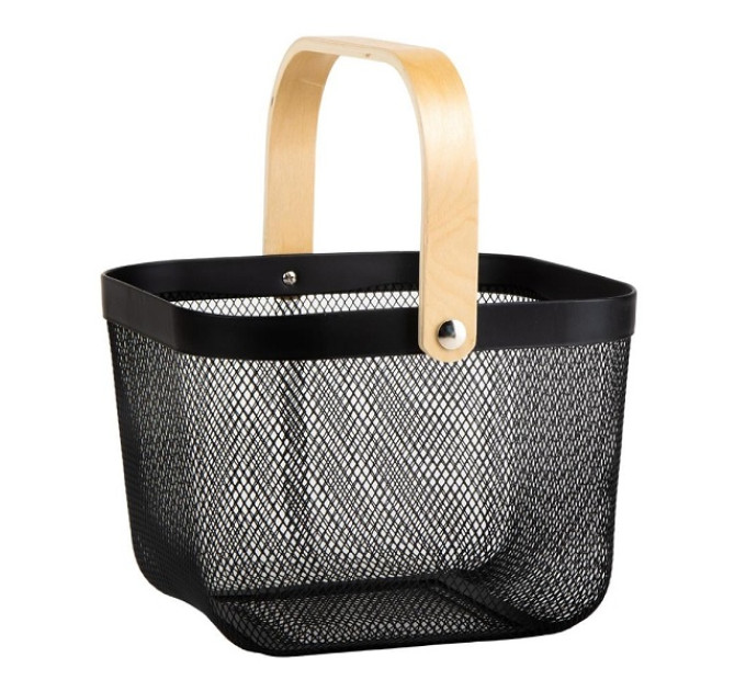 Корзина металлическая с бамбуковой ручкой 92042-Black