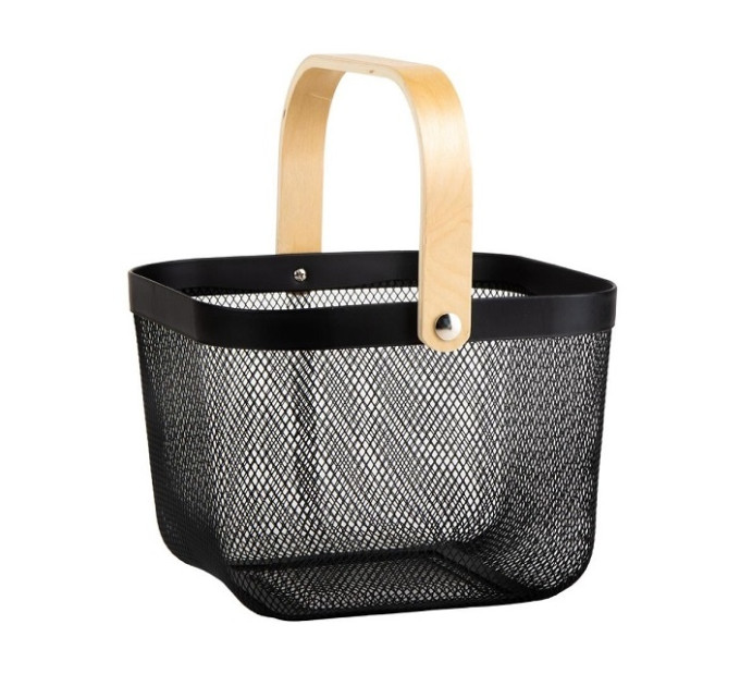 Корзина металлическая с бамбуковой ручкой 92042-Black
