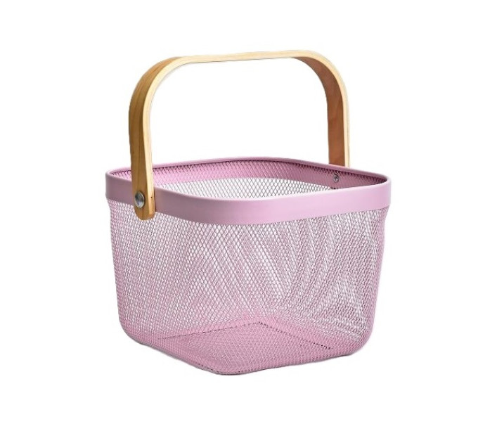Корзина металлическая с бамбуковой ручкой 92042-Pink