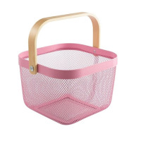 Кошик металевий з бамбуковою ручкою 92042-Pink Кошик металевий з бамбуковою ручкою 92042-Pink