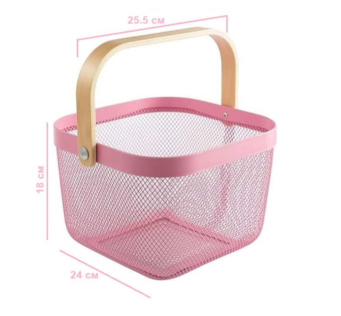 Корзина металлическая с бамбуковой ручкой 92042-Pink